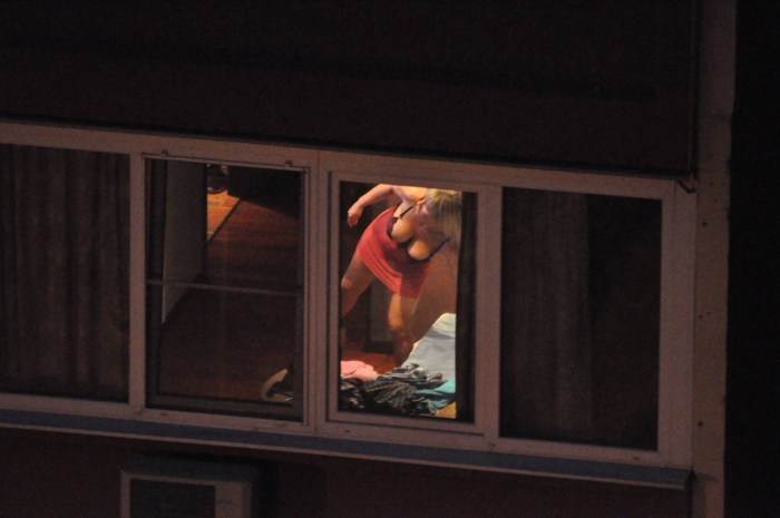 Erotic poses on the windowsill