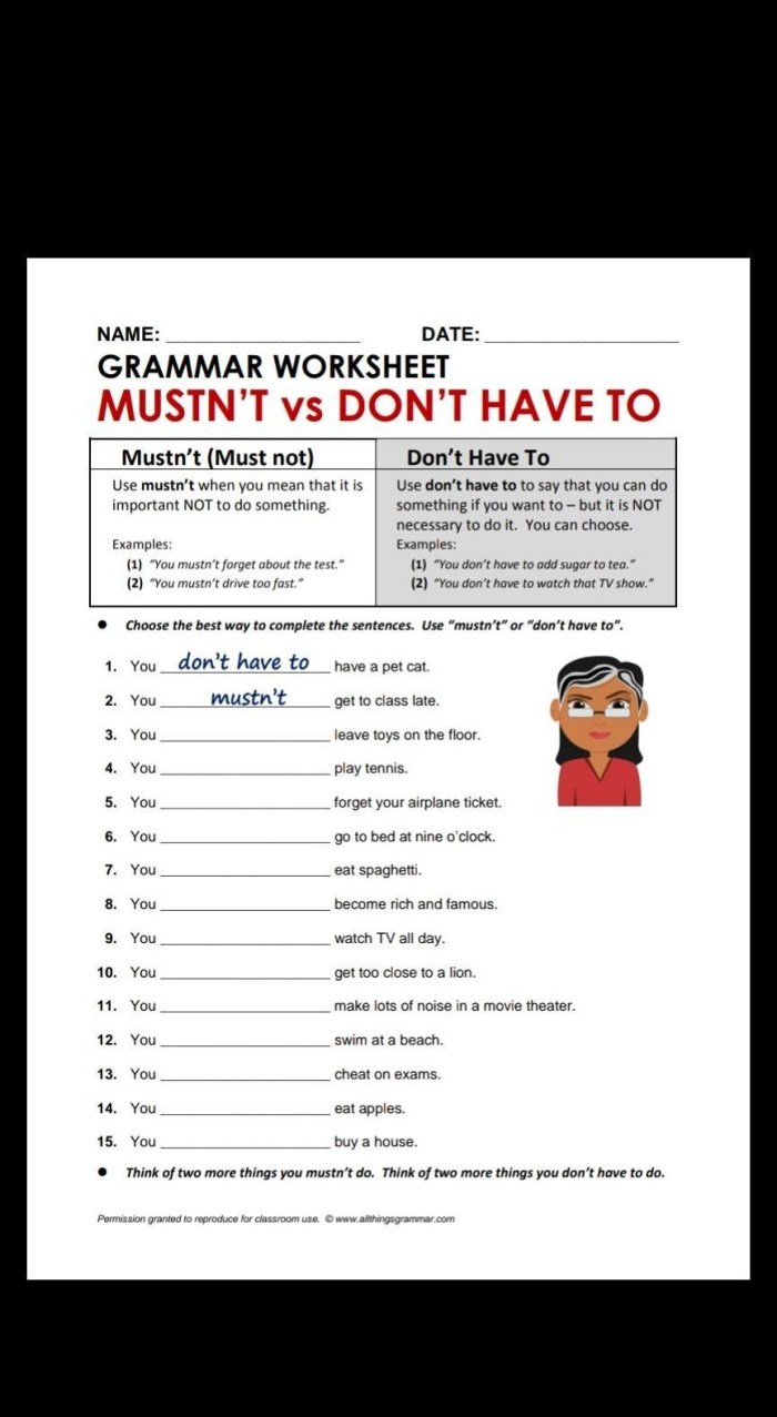 Must have to worksheets