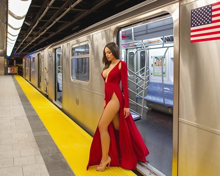 Naked girls in public transport