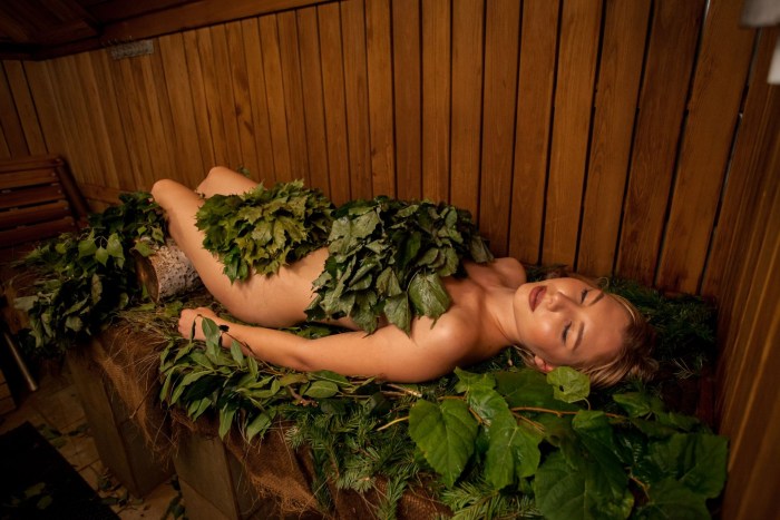 Russian bath with a broom