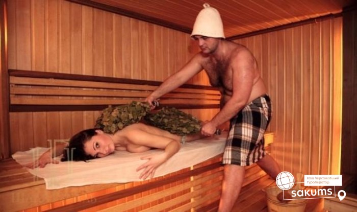 Frying in a bathhouse with a broom
