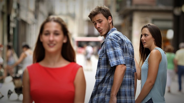 The man turns around