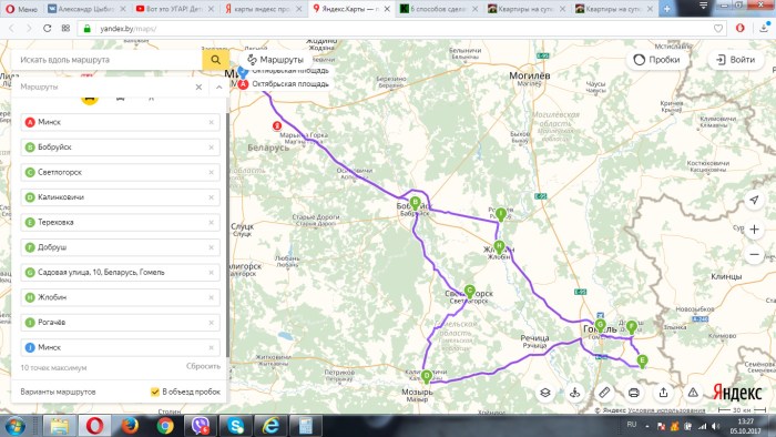 Gomel Minsk route on the map
