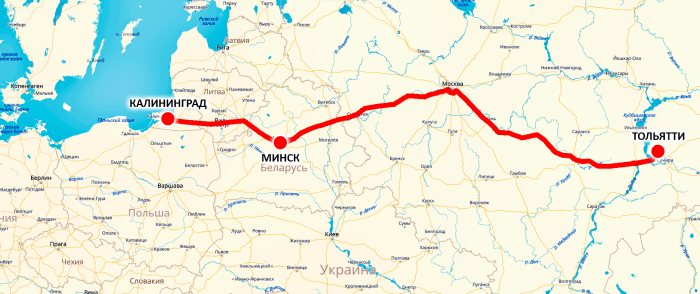 Distance to Kaliningrad
