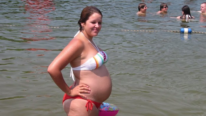 Naked pregnant women on the river