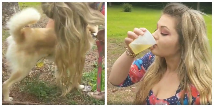 The girl pisses in her yard