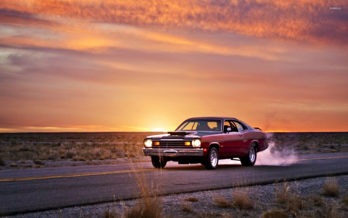 Dodge Challenger at sunset