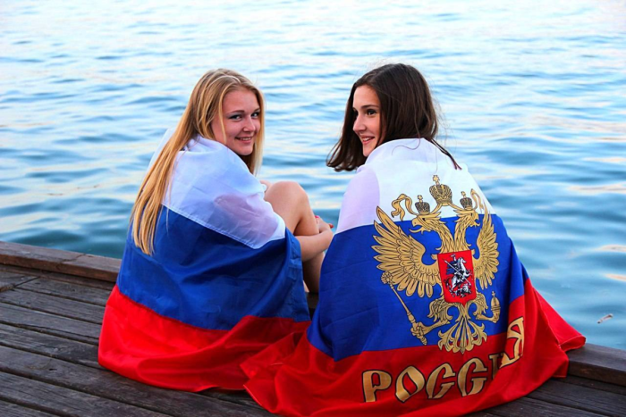 Girl with Russian flag