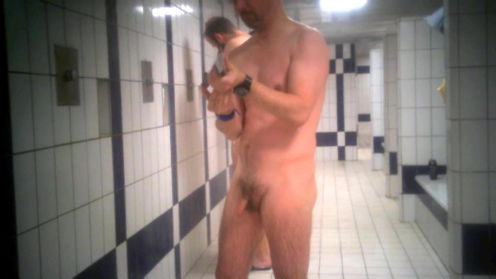 Naked guys in the shower pool