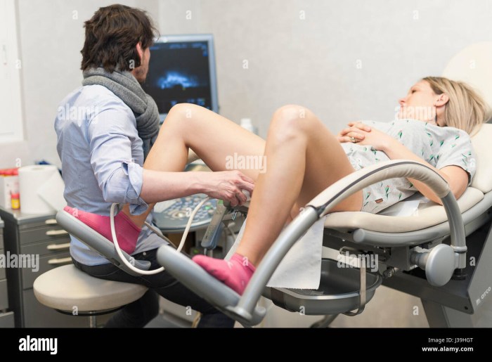 Examination of a gynecologist in 14