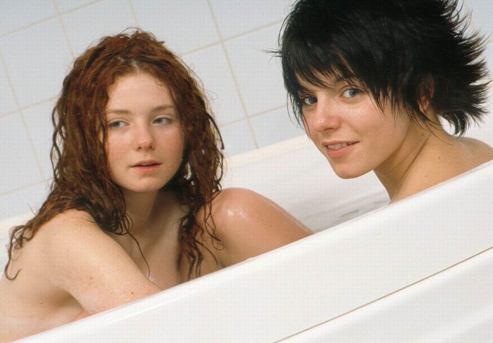 Lena Katina and Julia Volkova in school uniform