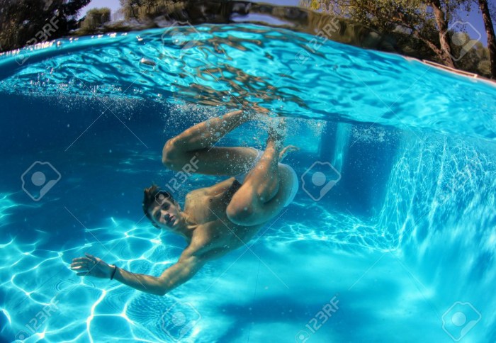 Naked in the water pool guy