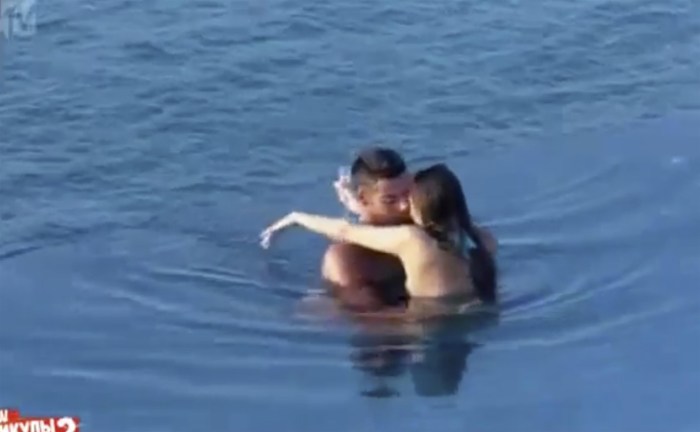 Ksenia Diaghilev and Elisha Polishchuk in the pool