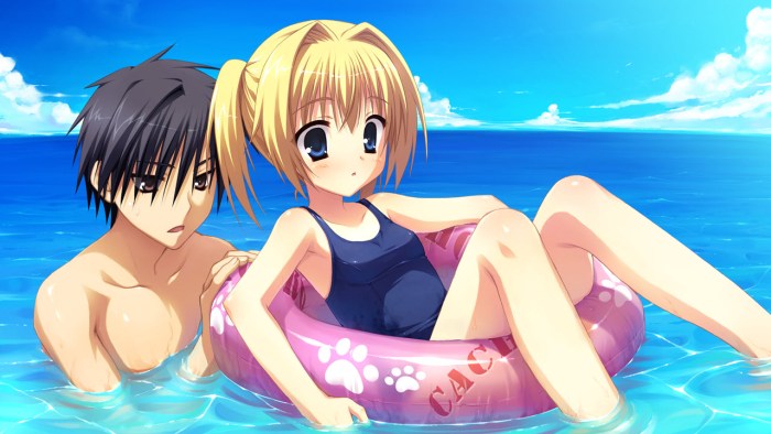 Anime guy and girl in the pool