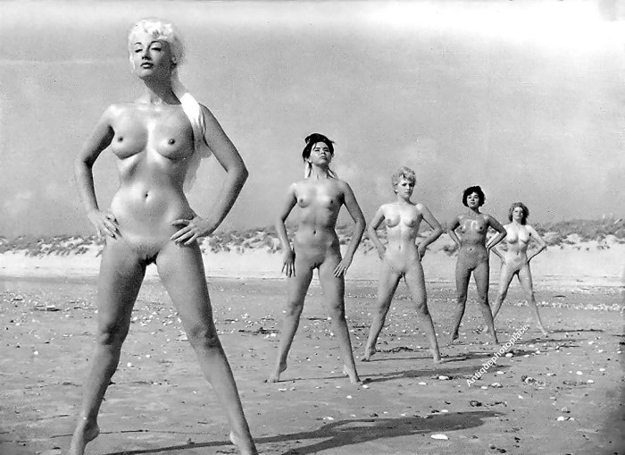Naked girls on the beach retro