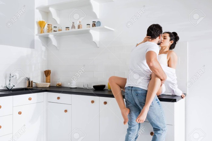 On the kitchen table man and woman
