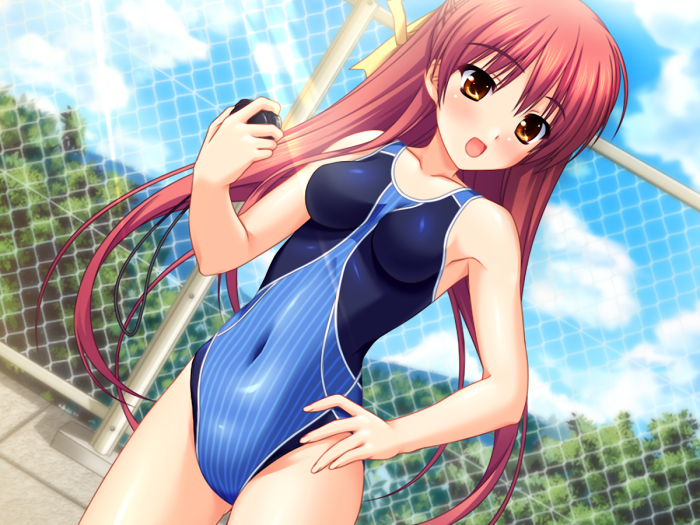 Lady in a red swimsuit
