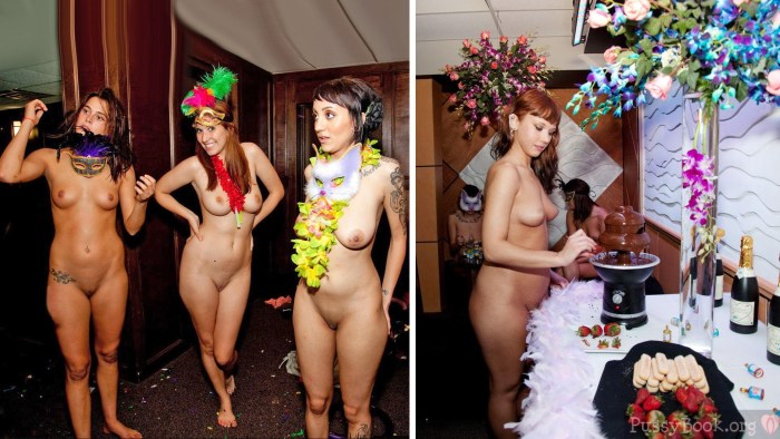 Naked girls at a party