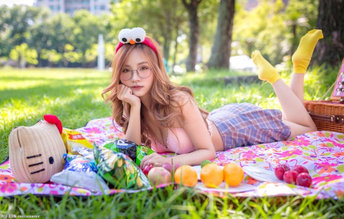 Girls on a picnic in a skirt