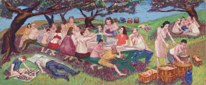 Picnic in nature caricature