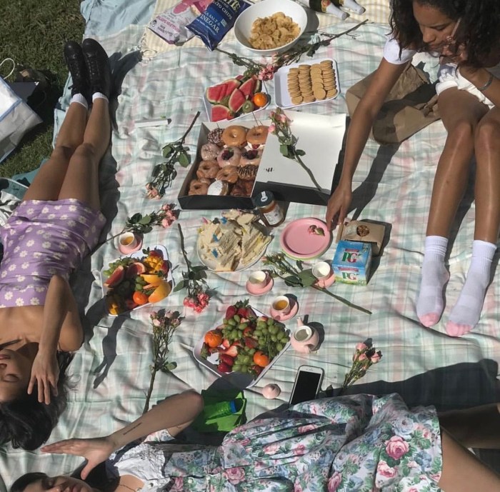 Wife with a girlfriend on a picnic