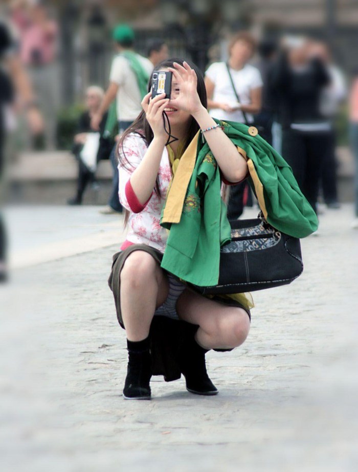 Under a skirt without panties large