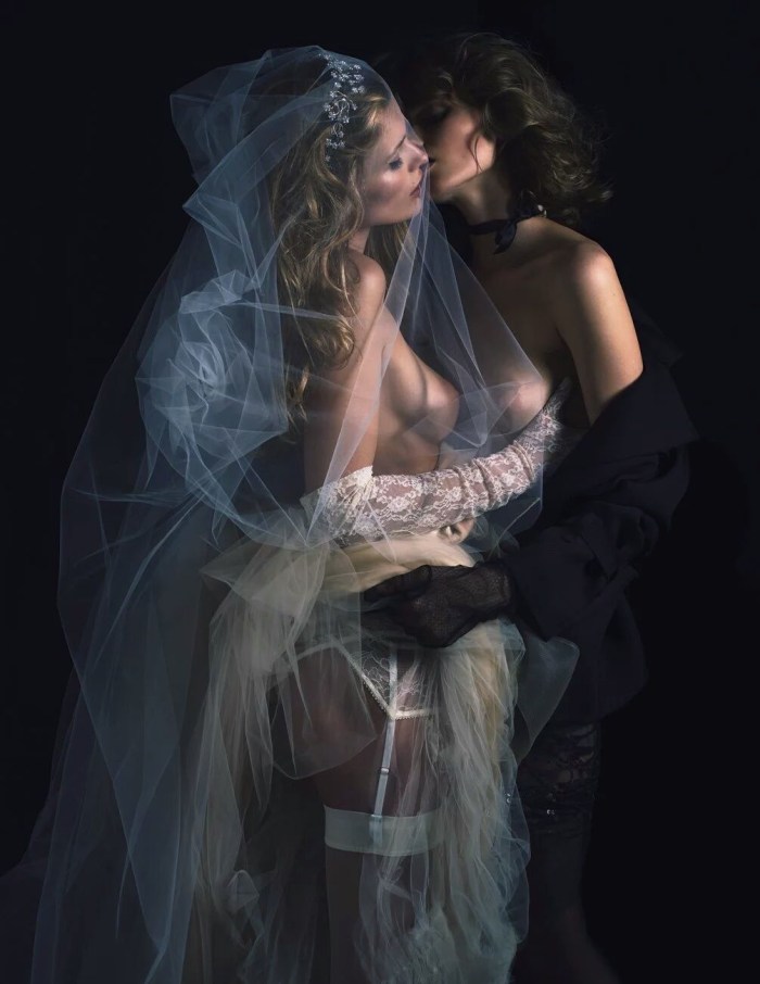Naked women in a wedding dress