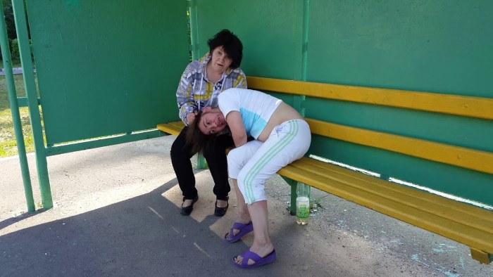 The girl is lying in the entrance