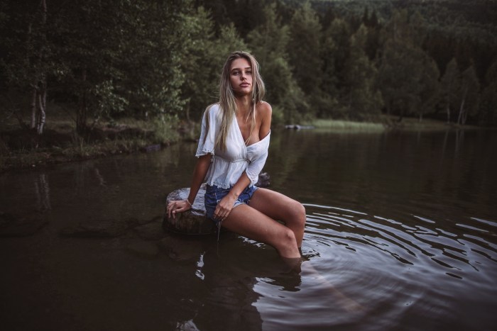 Beautiful girls on the river