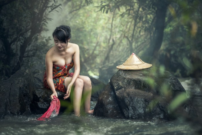 Japanese girl by the lake
