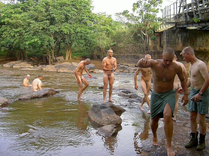 Men with a naked member of fishing