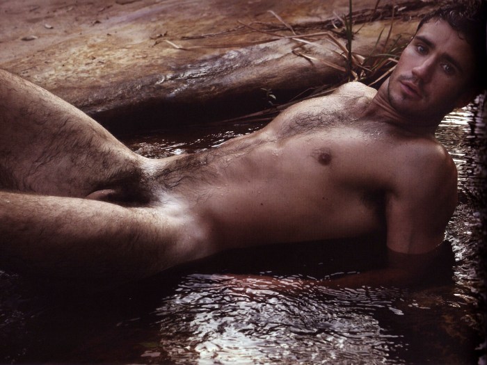 Naked guys with big on the beach