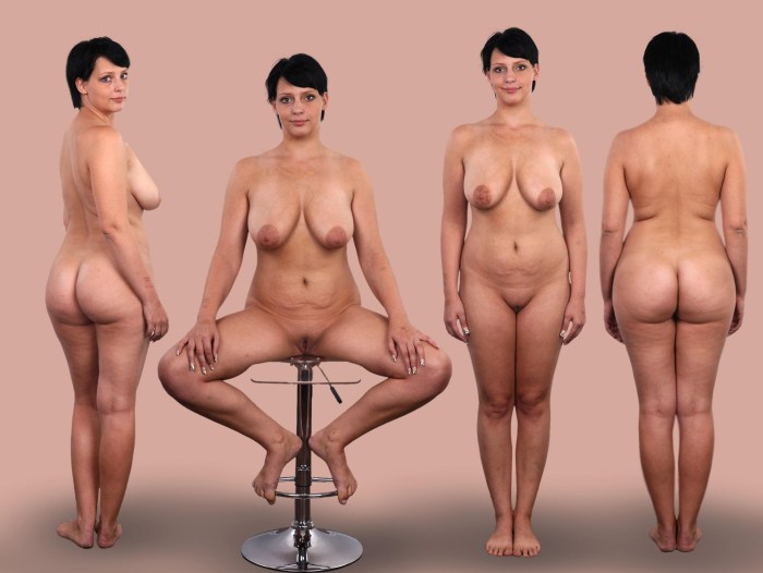 Naked women standing in front
