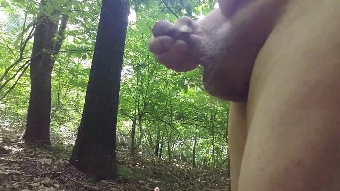 Girl shows a pussy in the forest