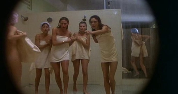 Naked woman in a men's bathhouse