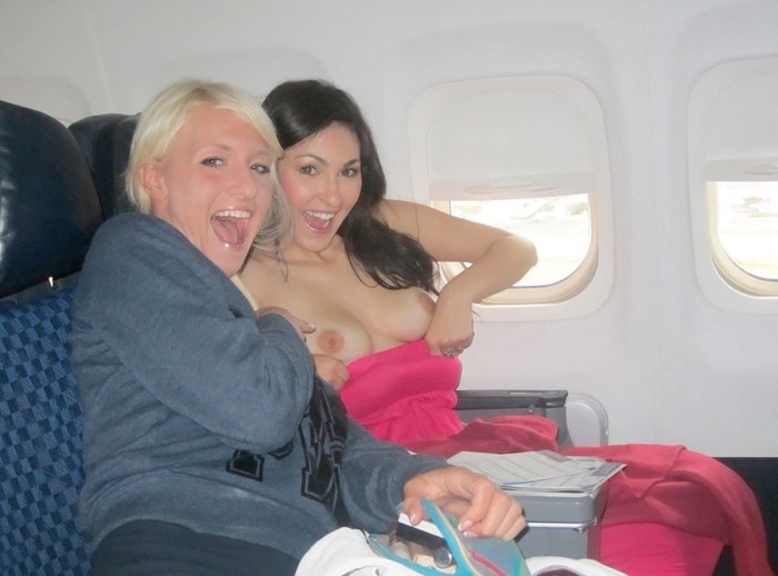 Girls without panties on an airplane