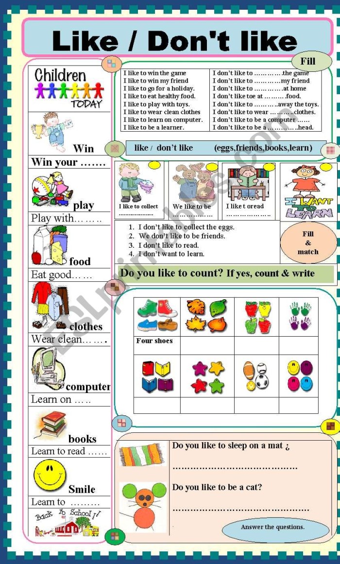 Like to worksheets