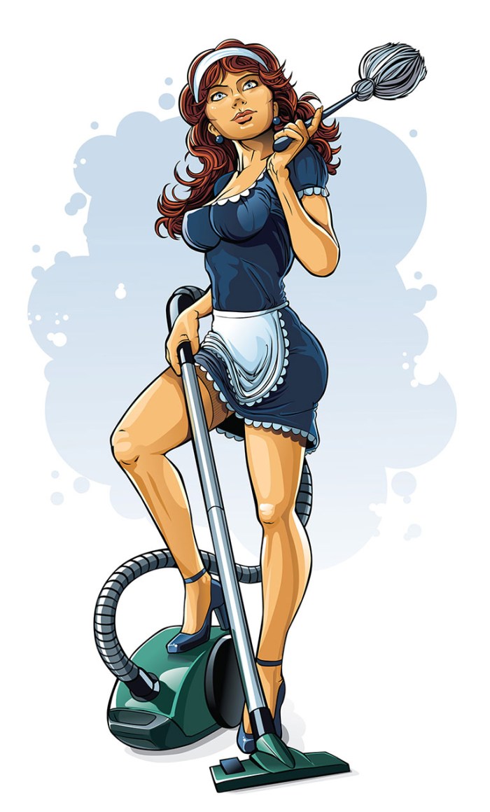 Girl with vacuum cleaner PIN AP