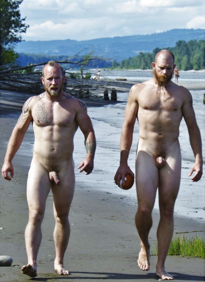 Naked hairy guys on the beach