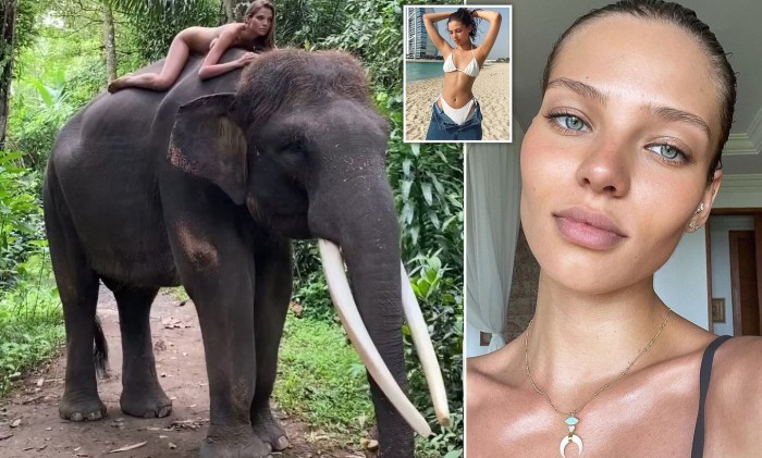 Olesya Kafelnikova on an elephant