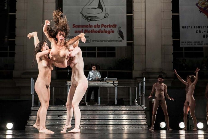 Naked dancers on stage