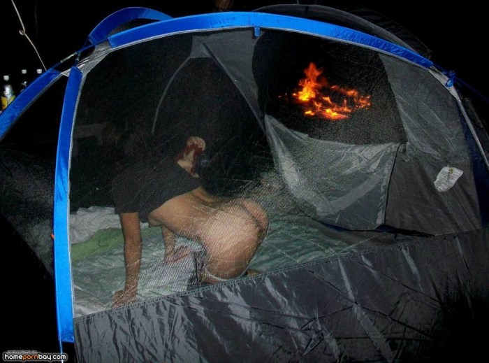 Girl sleeps in a tent nude