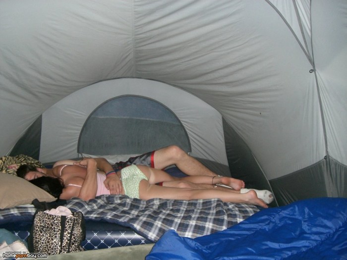 Naked sleeping in a tent