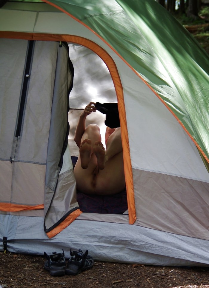 Naked in the tent spied