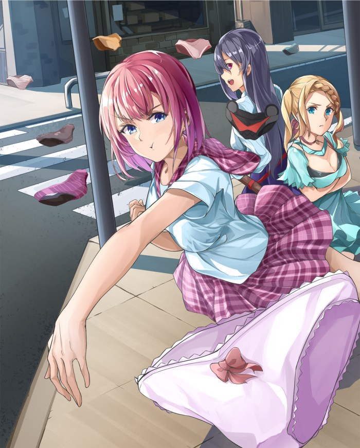 Panties of schoolgirls under the desk