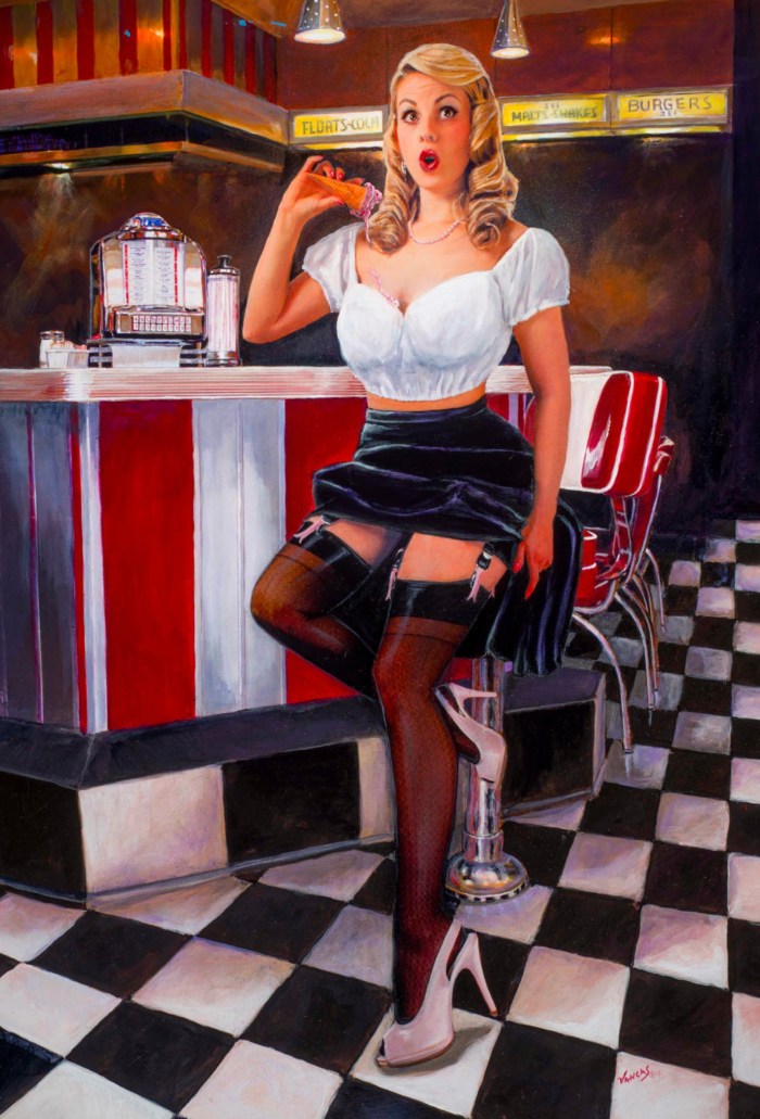 A waitress with a tray