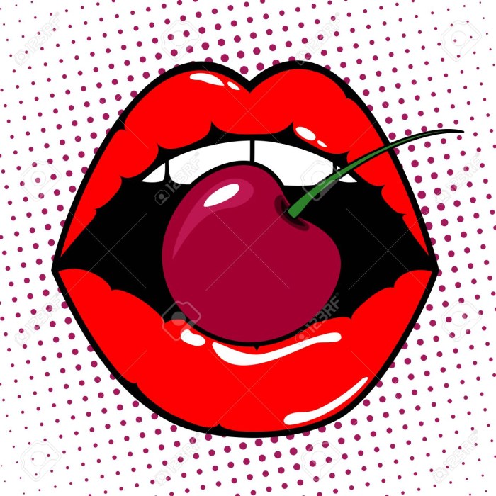 Lips with cherry and pop art
