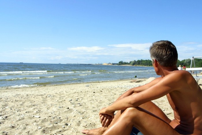 Men on a nudic beach
