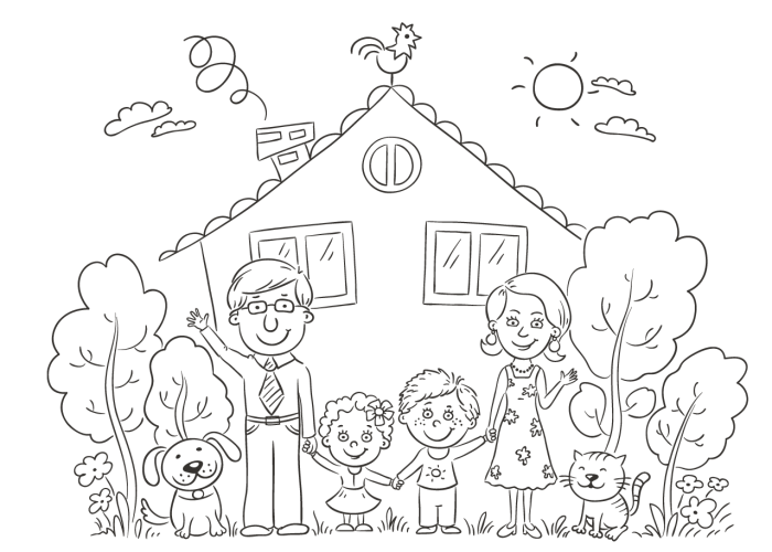 Coloring house and family