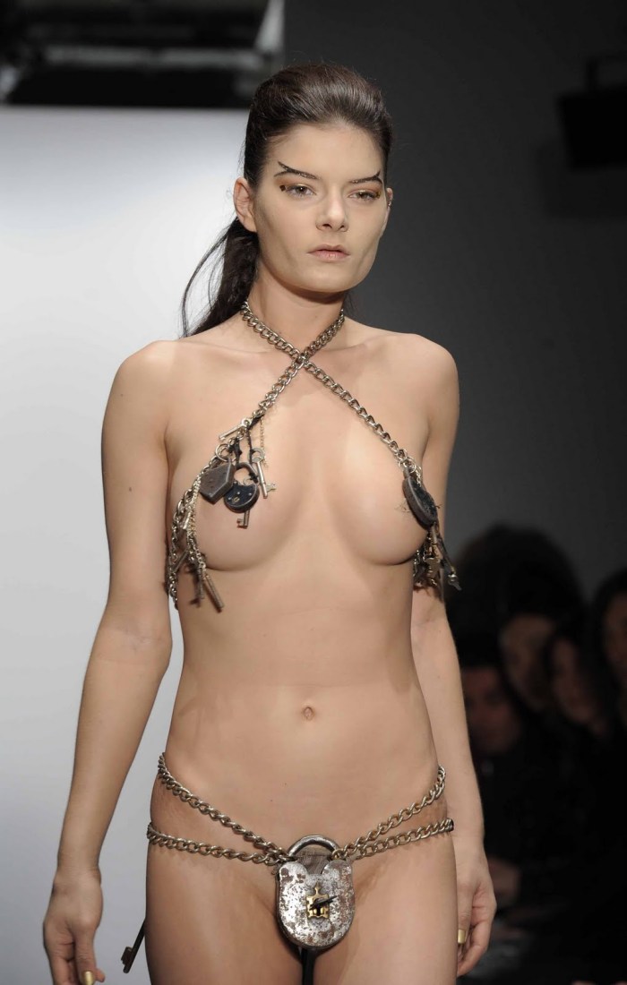 Naked fashion models on the catwalk